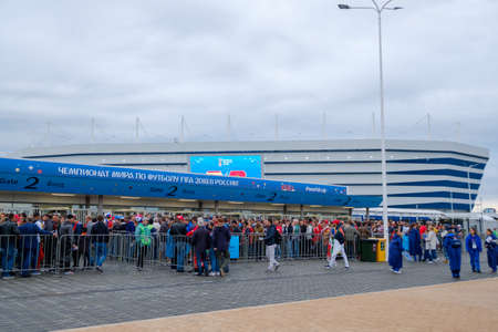 Kaliningrad - Russia, May 25, 2018: Football fans attend stadion Kaliningrad before match between Spain and Maroccoのeditorial素材