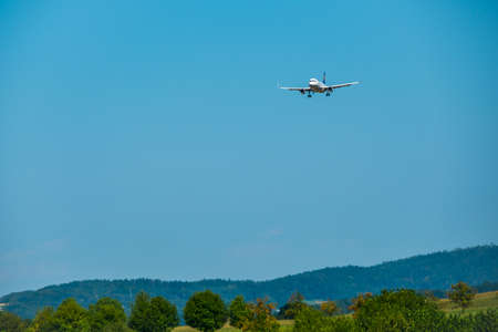 Zurich, Switzerland - July 19, 2018: Scandinavian SAS airlines airplane preparing for landing at day time in Zurich nternational airportのeditorial素材