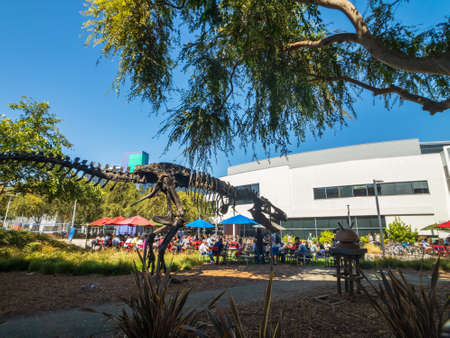 Mountain View, USA - September 25, 2018: Employees working outdoors at Googleplex headquarters main officeのeditorial素材