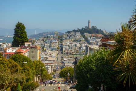 San Francisco, USA - September 10, 2018: Popular touristic landmark Lombard street at sunny day time