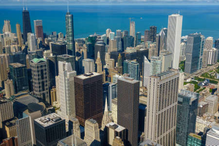 Chicago downtown skyscrapers aerial skyline panoramaの写真素材