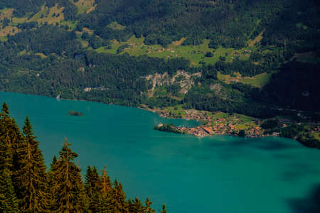 Aerial landscape of Isetwald village on Brienz lake, Switzerlandの写真素材