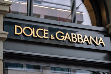 Zurich, Switzerland - July 19, 2018: Dolce and Gabbana logo at the brand store facade