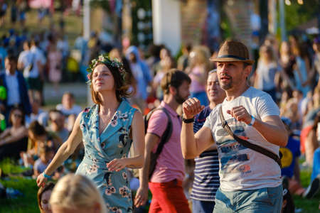 Moscow - June 22, 2019: People attend open-air concert at International Jazz Festival Usadba Jazz in Kolomenskoe Parkのeditorial素材
