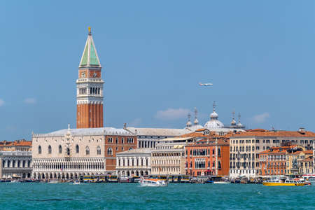Venice, Italy - August 3, 2019: Tourists sightseeing in Venices most famous square San Marco, view from Grand canalのeditorial素材