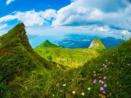 Summer landscape of Switzerland mountain nature at Rochers-de-Nayeの写真素材