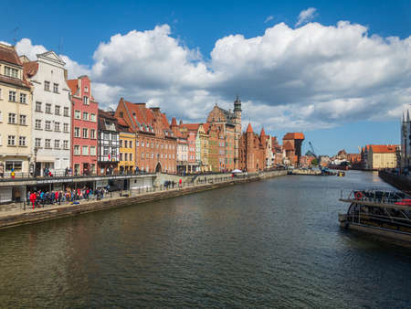 Gdansk, Poland - May 6, 2019: Panoramic landscape of Gdansk old city harbourのeditorial素材