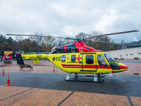 Medical helicopter arrives for emergency evacuation of patient