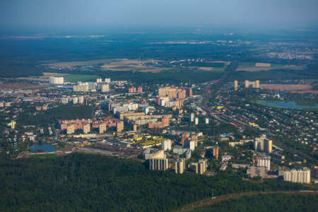 Aerial view of multi-storey houses district at summerの写真素材