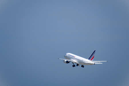 Zurich, Switzerland - July 19, 2018: AirFrance airlines airplane taking off at day time in clear skyのeditorial素材