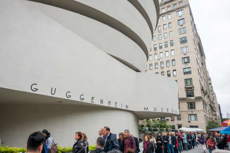 New York City, USA - September 6, 2019: Visitors in front of entrance Solomon R. Guggenheim Museumのeditorial素材