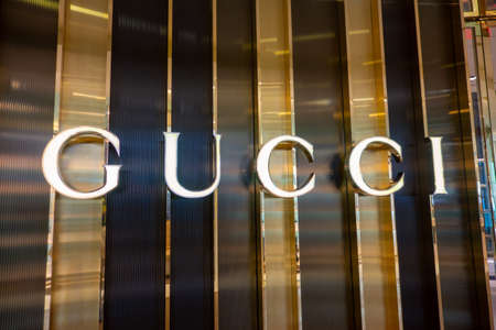 Las Vegas, USA - September 10, 2018: Gucci logo at brand store interiorのeditorial素材