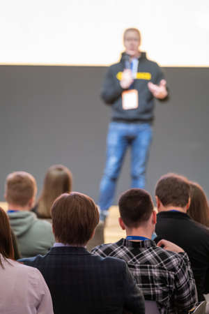 Audience listens lecturer at workshopの写真素材