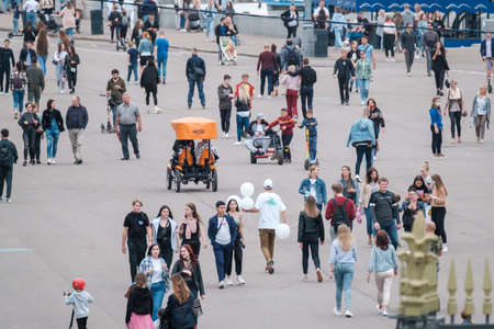 People walking on urban squareのeditorial素材