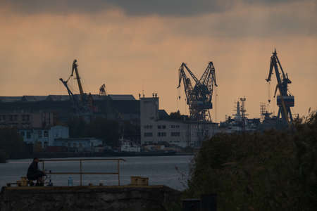 Cranes in industrial city port