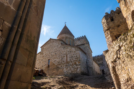 Old church against blue skyの写真素材