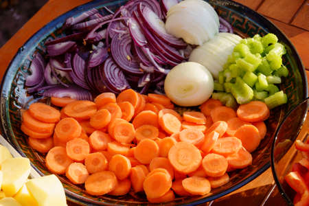 Plate with fresh cut vegetablesの写真素材