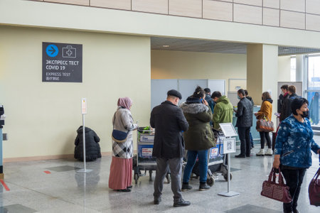 Queue to rapid COVID 19 test boothのeditorial素材