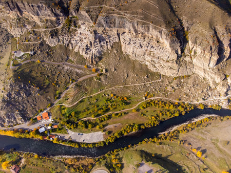 Cave monastery in rough rockの写真素材
