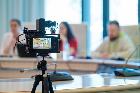Camera recording video during conferenceの写真素材