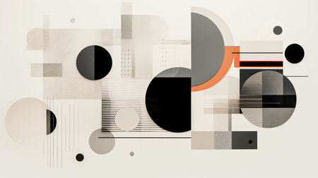 Elegant abstract art featuring a mix of geometric shapes and lines in a neutral color palette, ideal for modern decor.の素材