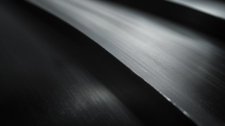 Close-up of a sleek black metallic surface with a subtle gradient, ideal for backgrounds or graphic designs.の素材