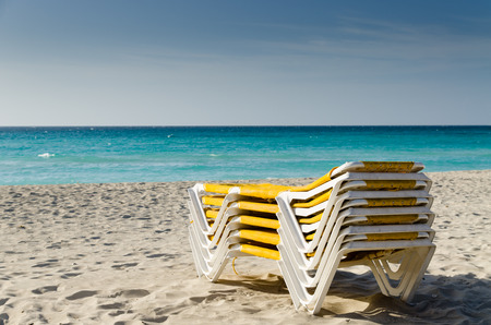 deckchair, seashoreの写真素材