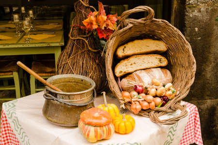 pumpkin and bread, country cooking, Italyの写真素材