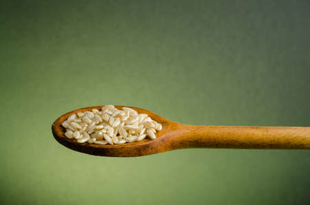 rice in a spoon, close up, color backgroundの写真素材