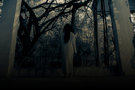 Scary ghost woman in Haunted House, Horror backgroundの写真素材