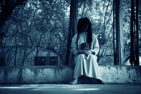 Scary ghost woman in Haunted House, Horror backgroundの写真素材