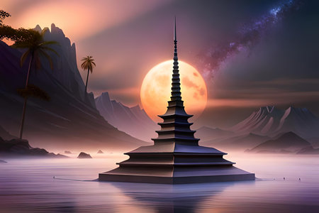 Japanese pagoda in full moon night generative AIの素材