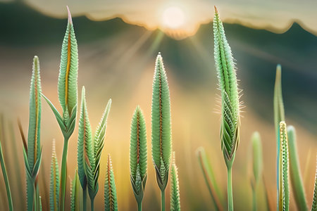 Enchanting grass flowers under sunlight generative AIの素材
