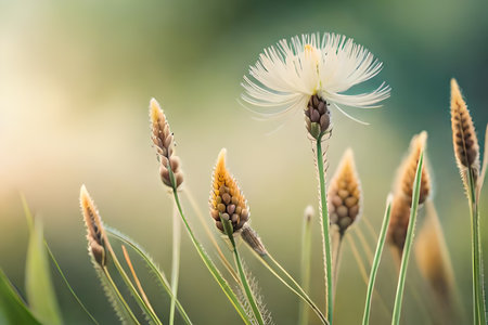 Lovely grass flowers with blurred background generative AIの素材