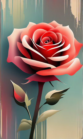 An artistic red rose with a grungy retro background generative AIの素材
