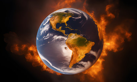 Burning earth due to global boiling generative AIの素材