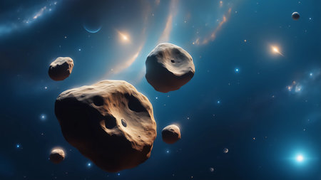 A group of asteroids in outer space generative AIの素材