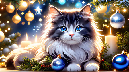 Merry Christmas cat generative AIの素材