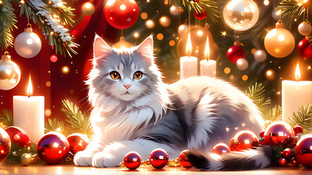 Enchanting Christmas cat art generative AIの素材