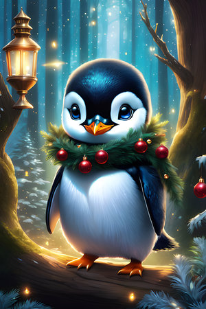 Kawaii Christmas penguin generative AIの素材