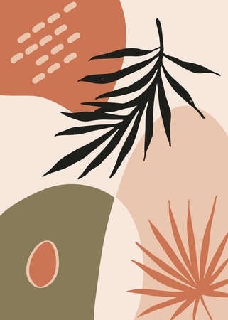 Abstract background. Hand drawing scribbles of various shapes, leaves, spots. Modern contemporary trendy vector illustration. Each background is isolated.のイラスト素材