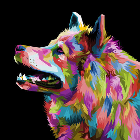 colorful dog head with cool isolated pop art style backround. WPAP style