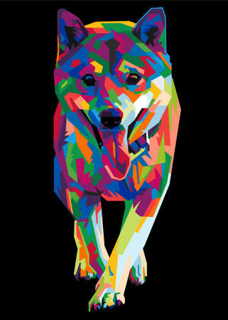 colorful shiba inu dog head with cool isolated pop art style backround. WPAP style