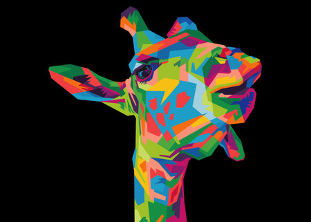 colorful giraffe head on pop art style isolated with black backroundのイラスト素材