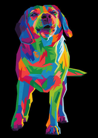 colorful beagle dog head with cool isolated pop art style backround. WPAP styleのイラスト素材