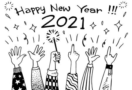 hand drawing applause applause. applause, thumbs up gesture, celebrating new year in doodle style, vector illustrationのイラスト素材