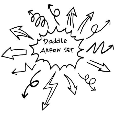 hand drawn Arrows icons Set. arrow icon with various directions. Doodle vector illustration. isolated on a white background.のイラスト素材