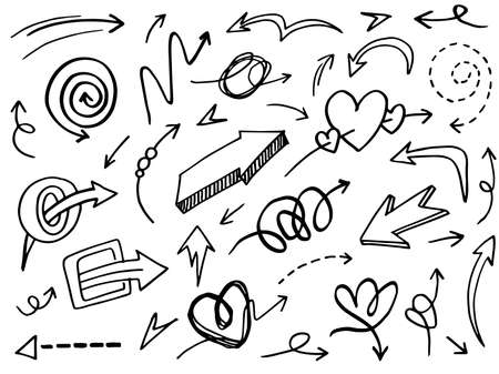 hand drawn Arrows icons Set. arrow icon with various directions. Doodle vector illustration. isolated on a white background.のイラスト素材