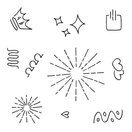 Hand drawn set elements.Abstract arrows, ribbons and other elements in hand drawn style for concept design. Doodle vector illustrationのイラスト素材