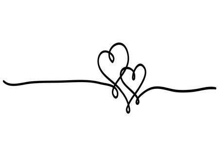 Hand drawn crumpled grunge heart doodles with thin lines, divider shape. Isolated on a white background. Vector illustrationのイラスト素材